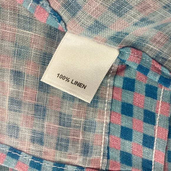 michael's Men's 100% Linen Shirt Made in USA size L pink blue check prints - Picture 4 of 11